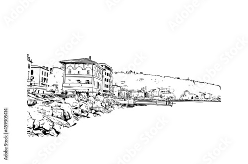 Fototapeta Naklejka Na Ścianę i Meble -  Building view with landmark of Koper is a port city in Slovenia. Hand drawn sketch illustration in vector.