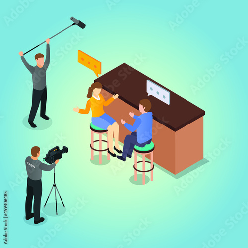 Movie production 3d isometric vector illustration concept for banner, website, landing page, ads, flyer