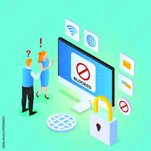 Confused internet users got their account blocked 3d isometric vector illustration concept for banner, website, landing page, ads, flyer