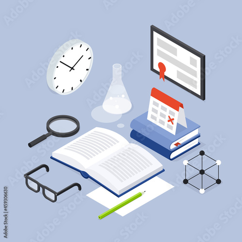 Back To School Exam Prepare Isometric Illustration