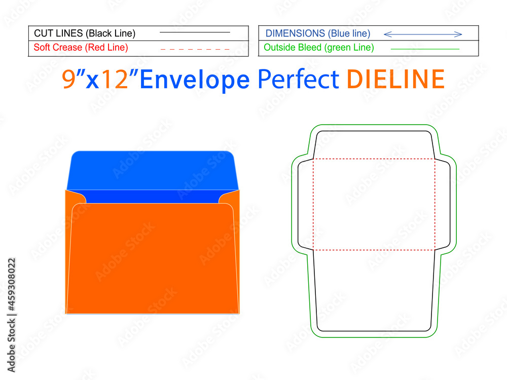 Vetor de Editable easily resizable 9x12 inch Booklet envelope dieline ...