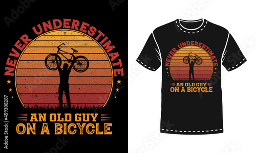 Never underestimate an old guy on a bicycle vintage biker t-shirt design