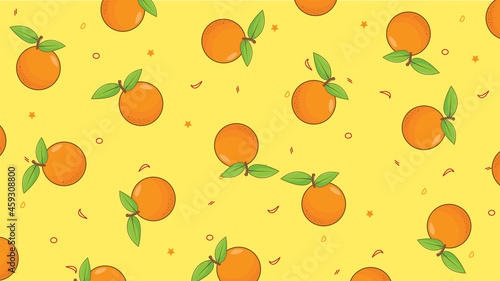 Fototapeta Naklejka Na Ścianę i Meble -  orange fruit on yellow background illustration. orange fruit pattern for printing. Flat design vector.