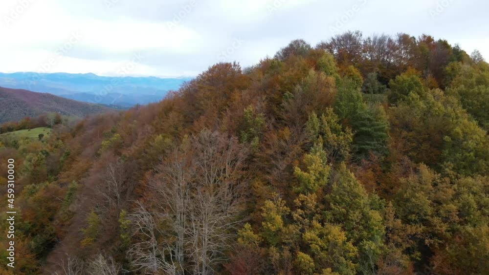 Aerial scene with drone of the autumn landscape in Puigsacalm Peak, La Garrotxa, Girona, Spain. 4K UHD Aerial scene with drone of the autumn landscape in Puigsacalm Peak, La Garrotxa, Girona, Spain. 4K UHD