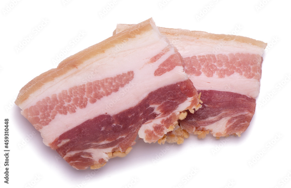 Slices of smoked bacon isolated on white background Slices of smoked bacon isolated on white background