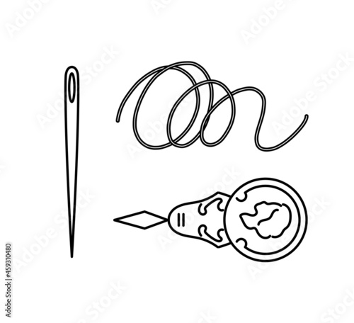 糸通しと針と糸のイラストセット