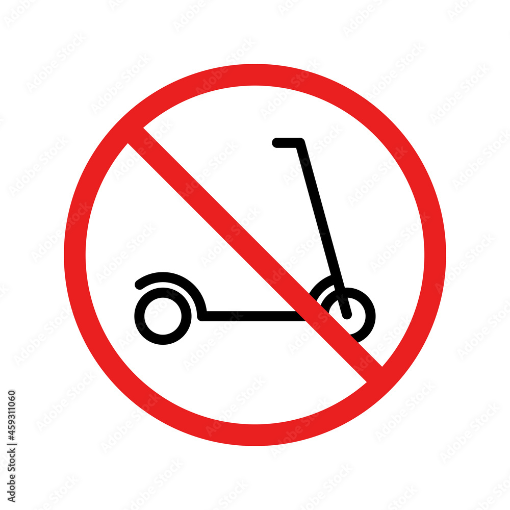 Electric scooter prohibition sign. Without an electric scooter. It is forbidden to ride scooters. Vector illustration Electric scooter prohibition sign. Without an electric scooter. It is forbidden to ride scooters. Vector illustration