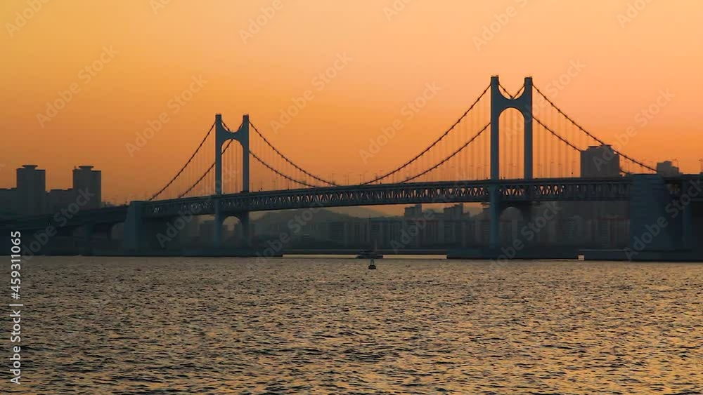 Sunset and Urban Landscape of Gwangan Bridge in Busan, Korea Sunset and Urban Landscape of Gwangan Bridge in Busan, Korea