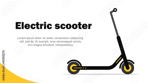 Electric scooter with technical characteristics. Kick scooter performance concept. Banner Page. Flat style. Vector illustration