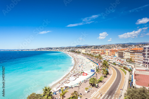 Amazingly turquoise water in Nice, view on Promenade des Anglais © nata_rass