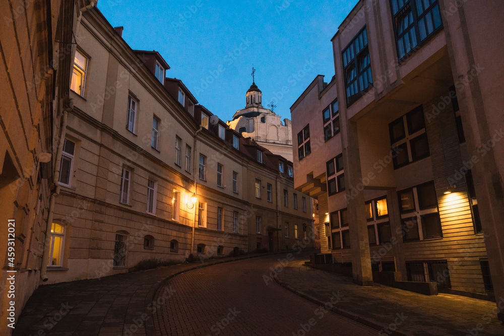 Old town streets of Vilnius, amazing baltic touristic city in Lithuania in the summer, Europe