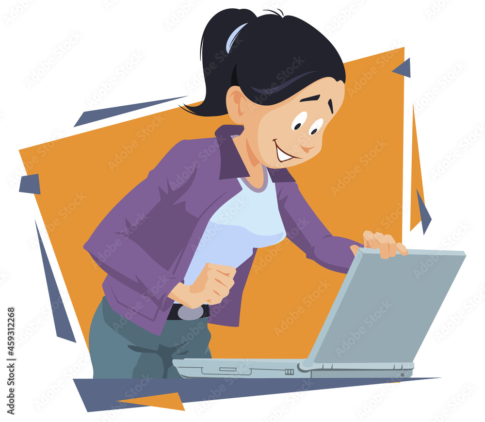 Girl buys laptop. Teenager with notebook. Illustration for internet and mobile website. Girl buys laptop. Teenager with notebook. Illustration for internet and mobile website.