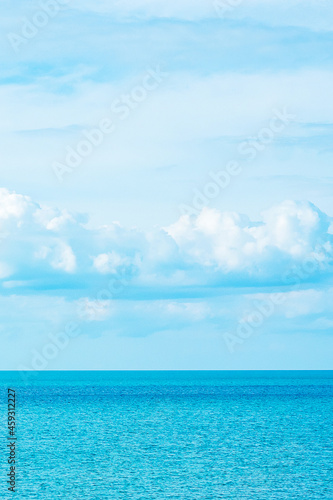 beautiful ocean and blue sky background. Relaxing, summer, travel, holiday and vacation concept