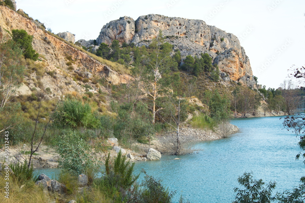 Nice inland landscape of Murcia with scrubland and a blue water swamp
