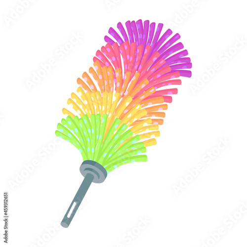 Feather duster isometric icon. Hand drawn vector illustration, flat color design.