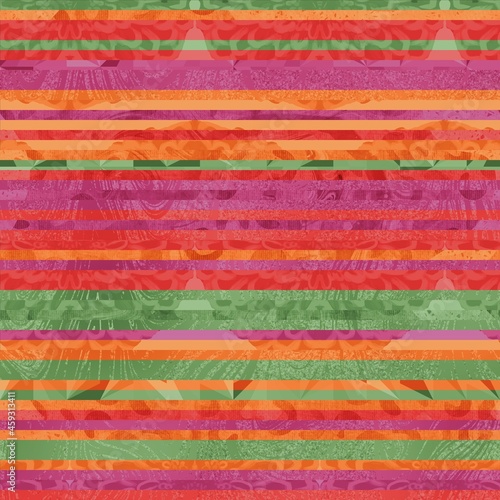 Seamless hip vogue random trendy stripe pattern print. High quality illustration. Detailed patterned strips of color. Luxury fashion or interior design print for surface design. Intricate posh style. © NinjaCodeArtist