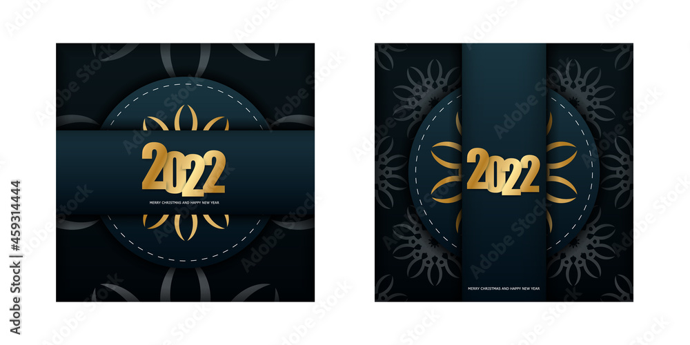Template Greeting Flyer 2022 Happy New Year Dark blue with abstract gold ornament Template Greeting Flyer 2022 Happy New Year Dark blue with abstract gold ornament