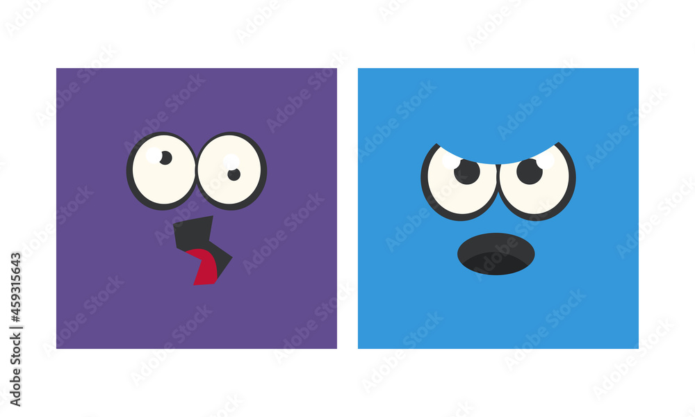 Cartoon Square Face with Emotion Expression Vector Set