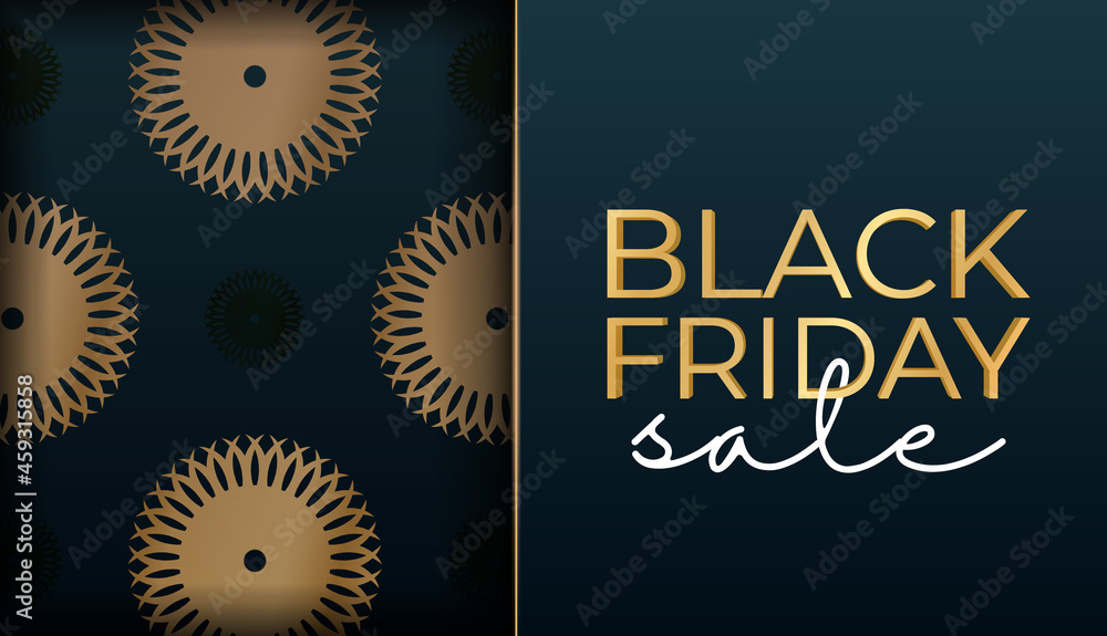 Fototapeta premium Blue black friday poster with luxury gold pattern