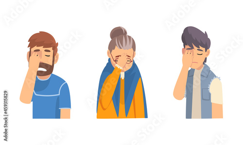 Disappointed Man and Woman Covering His Face with Hand Displaying Frustration and Embarrassment Vector Set