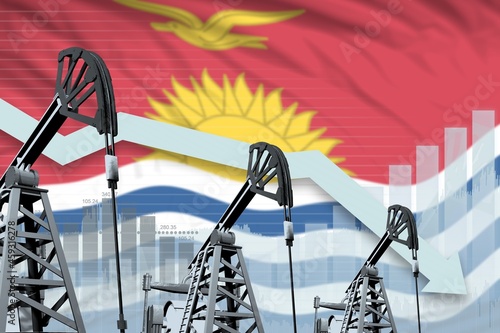 lowering down chart on Kiribati flag background - industrial illustration of Kiribati oil industry or market concept. 3D Illustration