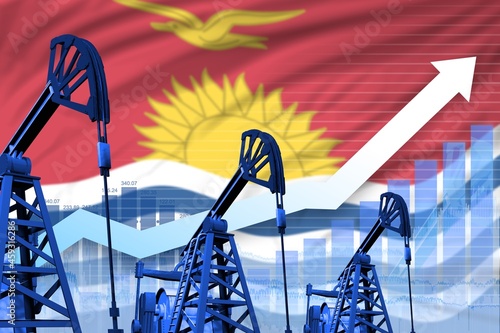 rising up chart on Kiribati flag background - industrial illustration of Kiribati oil industry or market concept. 3D Illustration
