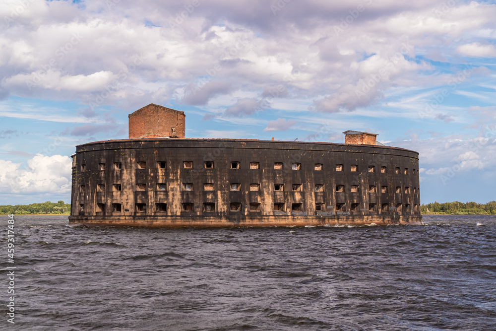 Russia. Saint-Petersburg. August 15, 2021. Fort Alexander 1 is located along the fairway of the southern coast of Kronstadt.