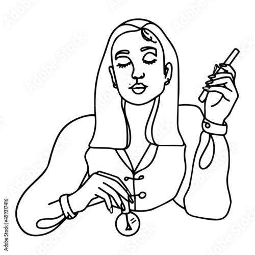 Manicurist. Nail technician with nail file and nail polish. Vector minimalistic image isolated on white background.