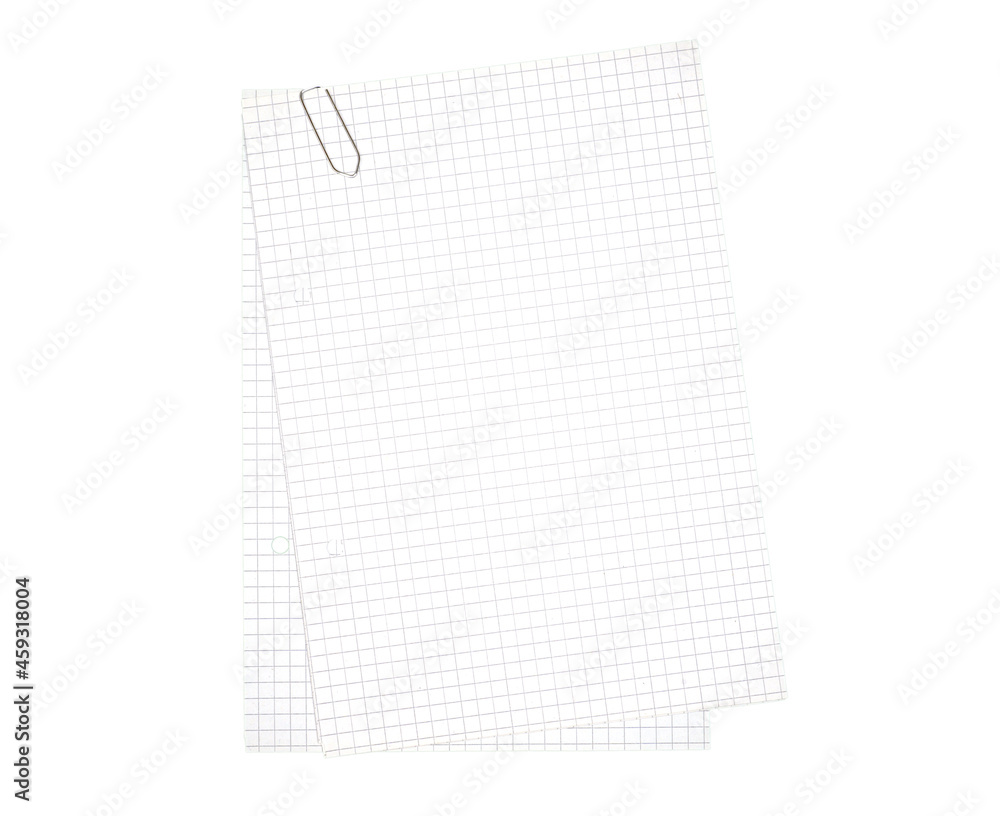 Blank squared sheet with paperclip on white background Blank squared sheet with paperclip on white background