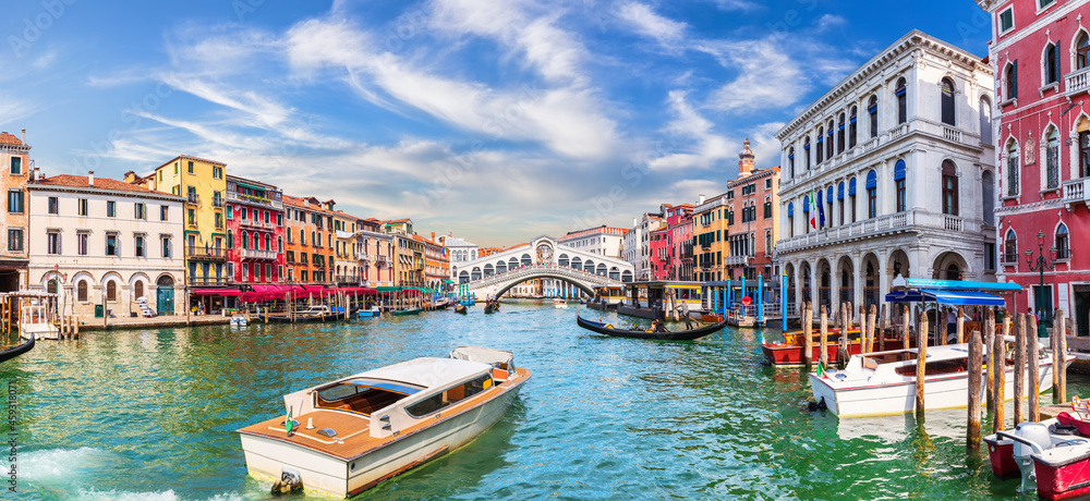 Grand Canal of Venice, view of the Lagoon near The Rialto bridge, Italy