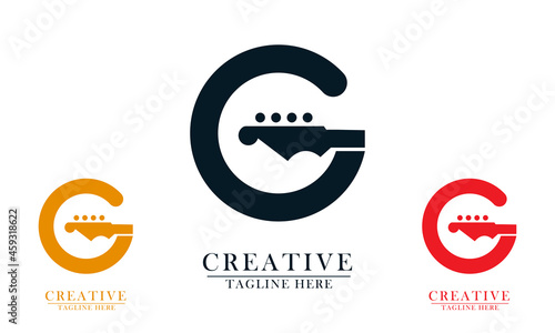 letter g and guitar music logo icons