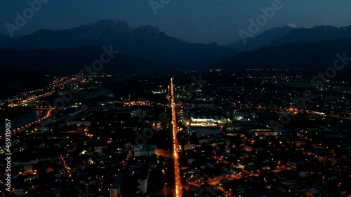night city view, aerial hyper lapse of Vladikavkaz, Russia 