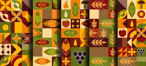 Set of fall patterns in geometric style.