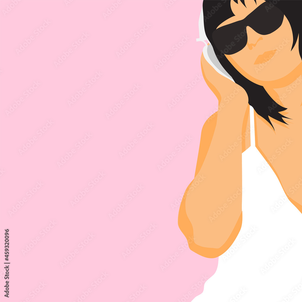 Illustration with a woman wearing headphones. Illustration with a woman wearing headphones.