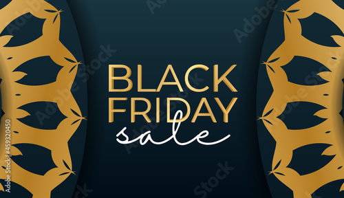 Blue friday black friday poster with vintage gold ornament photo