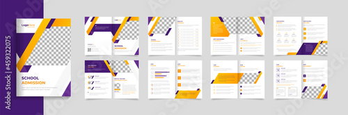 School education 16 pages brochure template design, creative shapes layout kids premium vector