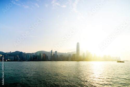 View the city at night from Kowloon. Hong Kong.