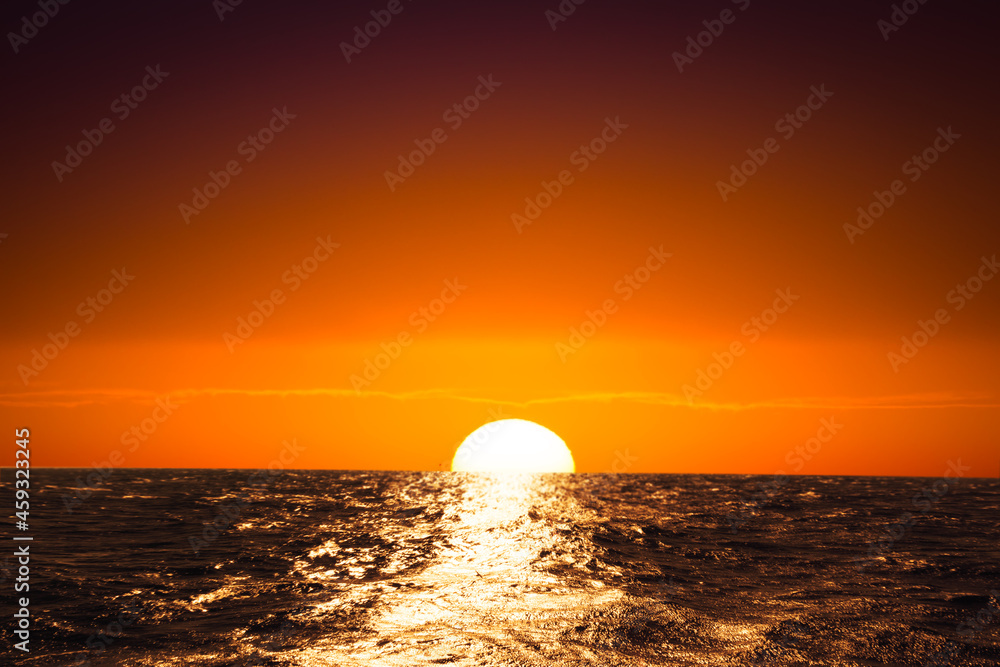 Sea landscape, vivid sunset.
