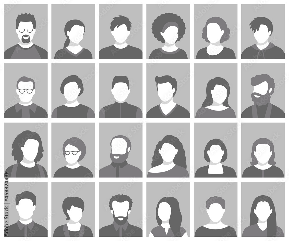 Set of persons, avatars, people heads silhouettes. People faces social network icons collection. Set of persons, avatars, people heads silhouettes. People faces social network icons collection.