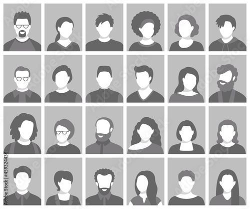 Set of persons, avatars, people heads silhouettes. People faces social network icons collection.