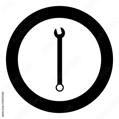 Wrench hexagon Spanner Hand tool Mechanic engineer instrument icon in circle round black color vector illustration solid outline style image