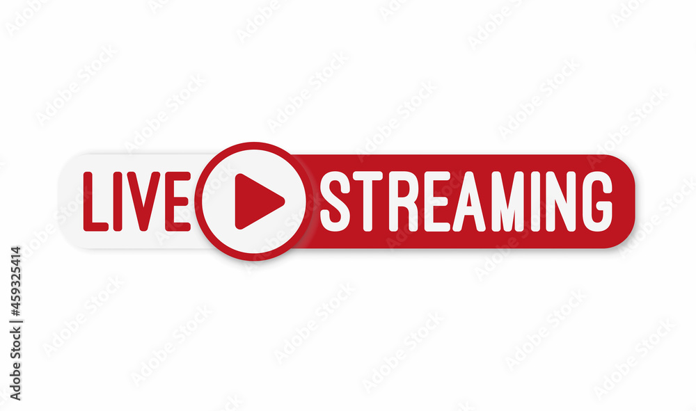 Live stream flat logo - red vector design element with play button. Vector illustration Live stream flat logo - red vector design element with play button. Vector illustration