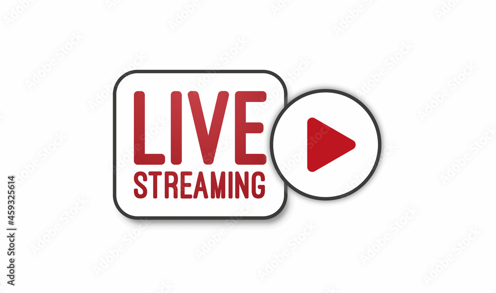 Live stream flat logo - red vector design element with play button. Vector illustration Live stream flat logo - red vector design element with play button. Vector illustration