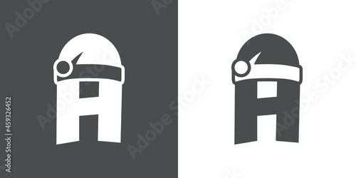 Logotipo con letra inicial H con silueta de gorro de Papá Noel en fondo gris y fondo blanco