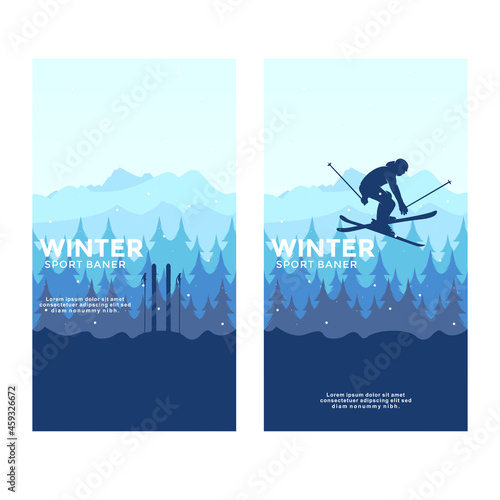 Winter sports Ski logo silhouette banner Vector illustration