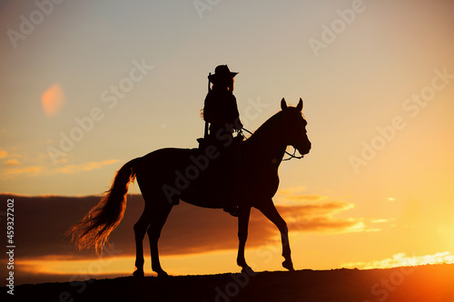 Cowboy and horse sunset