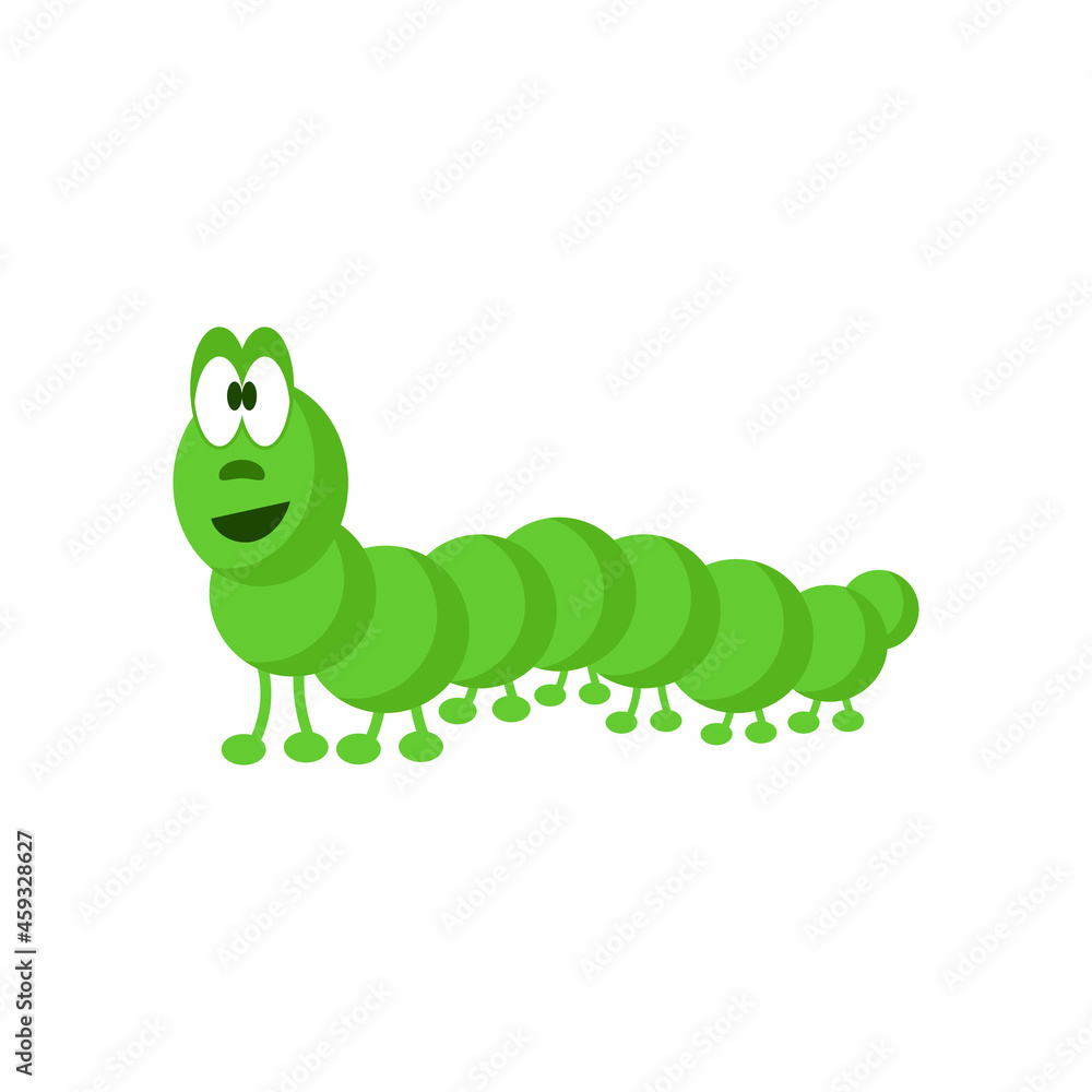 Cute cartoon green caterpillar, vector illustration