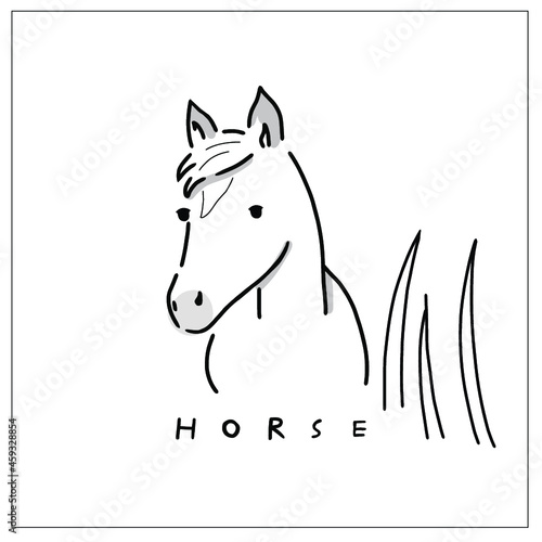 Sweet horse vector illustration in hand-drawing. Cute animal head shot picture with hand lettering - Horse - 