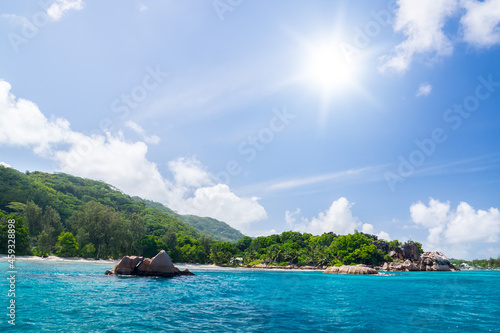 Seascape Sunny day. Blue sky and blue water.