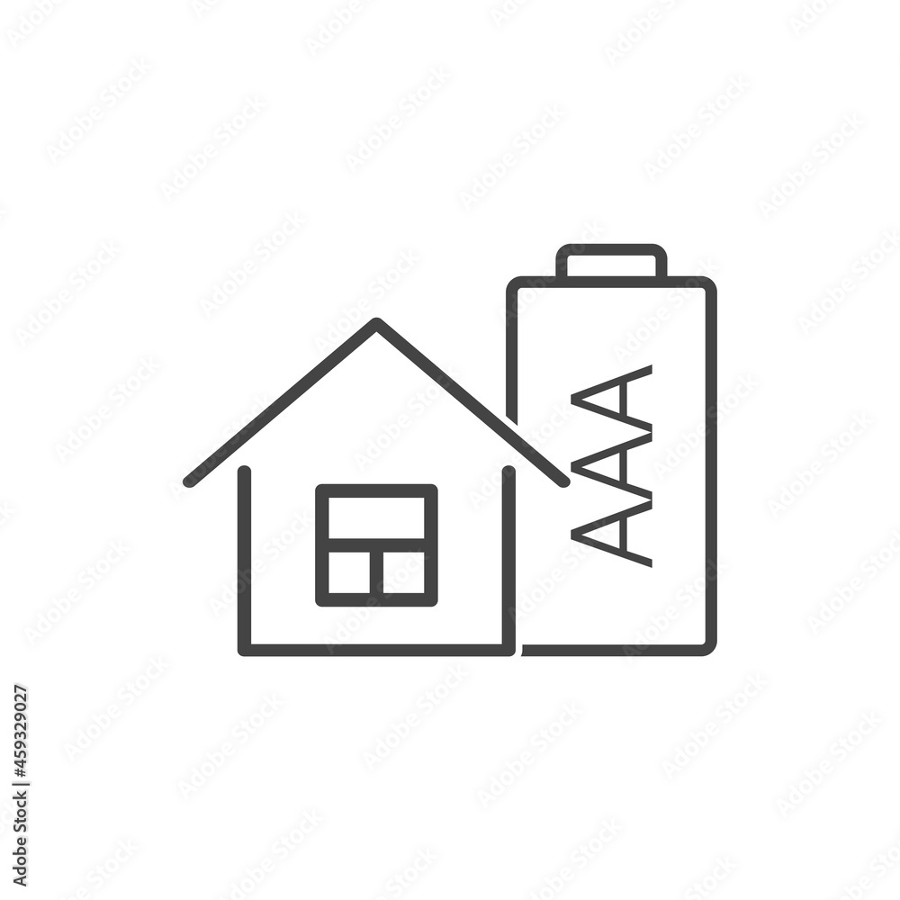 Eco house and battery icon on white isolated background. Eco house and battery icon on white isolated background.